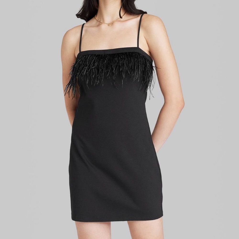 Wild Fable Black Sleeveless Feather Trim
Bodycon Dress Size M